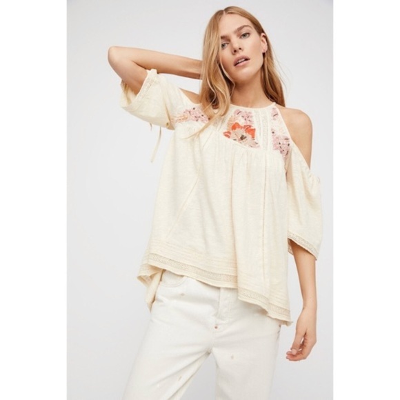 Free People Tops - FREE PEOPLE embroidered cold shoulder top